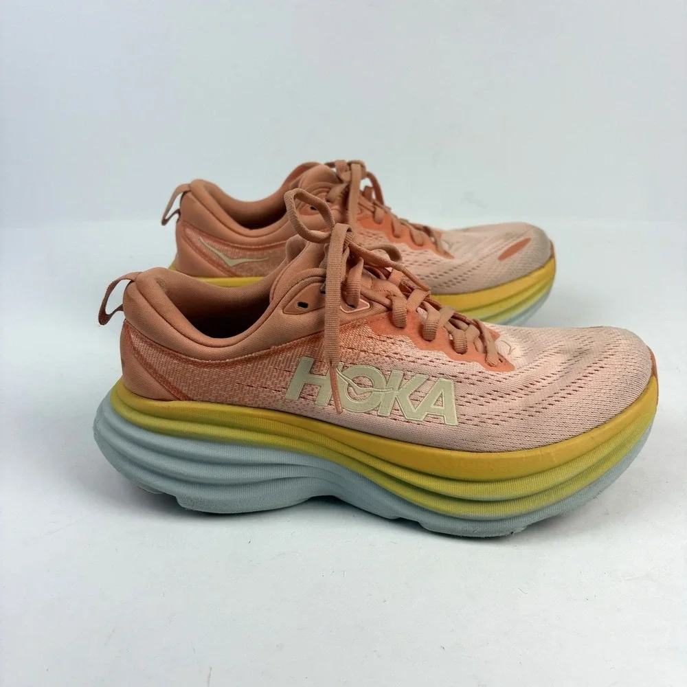 Hoka Bondi 8 Running Shoes Athletic Womens 7.5 B Coral Peach